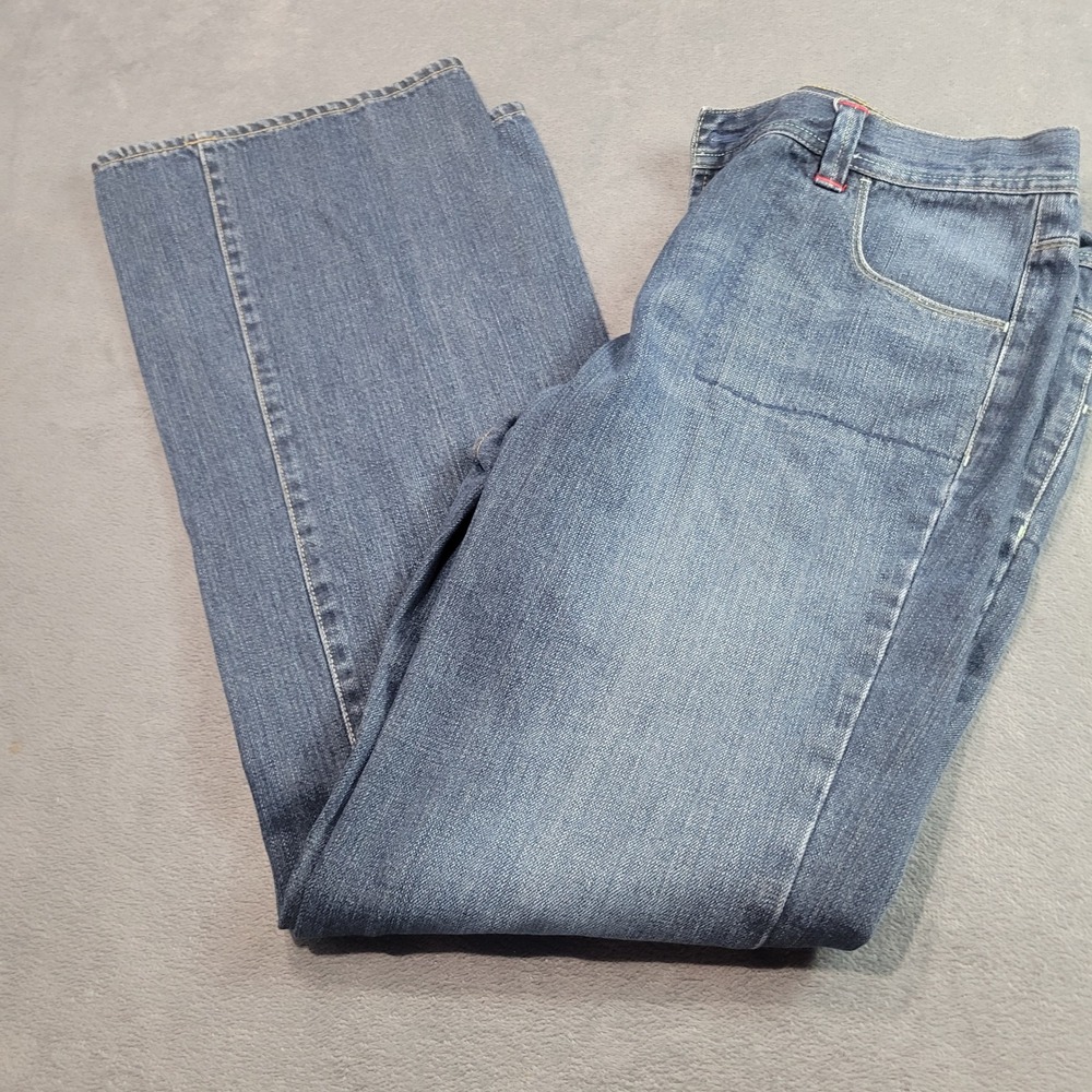 Cato Jeans Women 14 Blue Wide Leg Denim Mid Rise 100% Cotton Patch Pocket Y2K 31